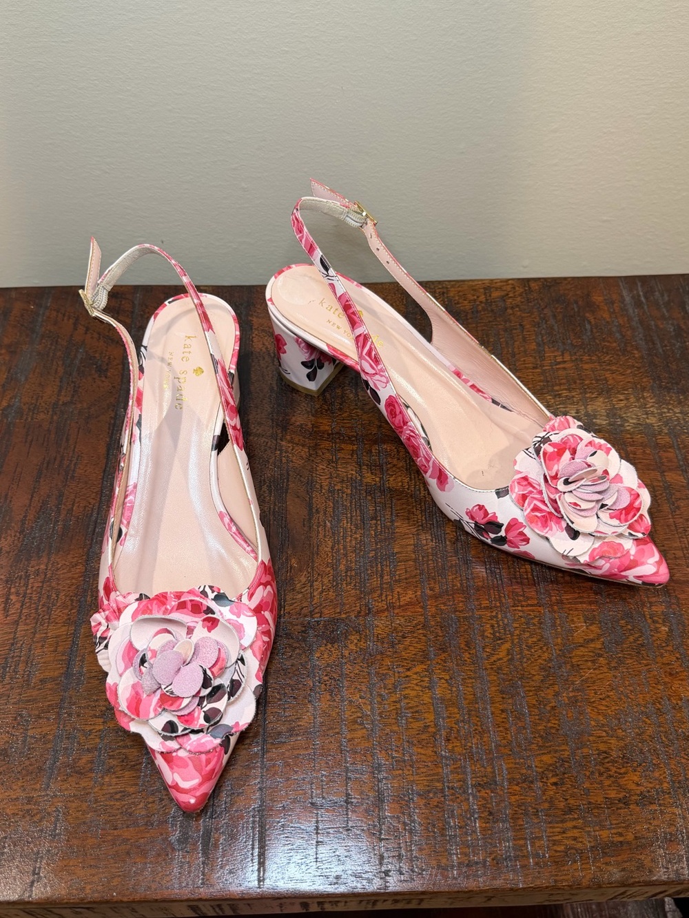 Kate Spade Pink Floral Slingback Heels